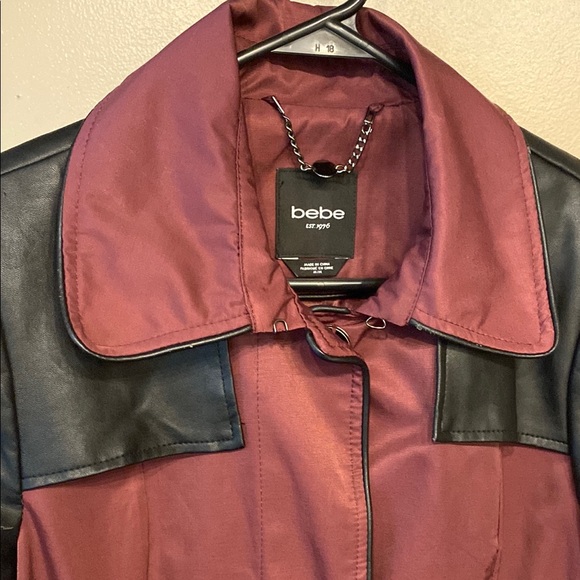 Bebe Red and Black Trench Coat with Sleek Design - Picture 3 of 14